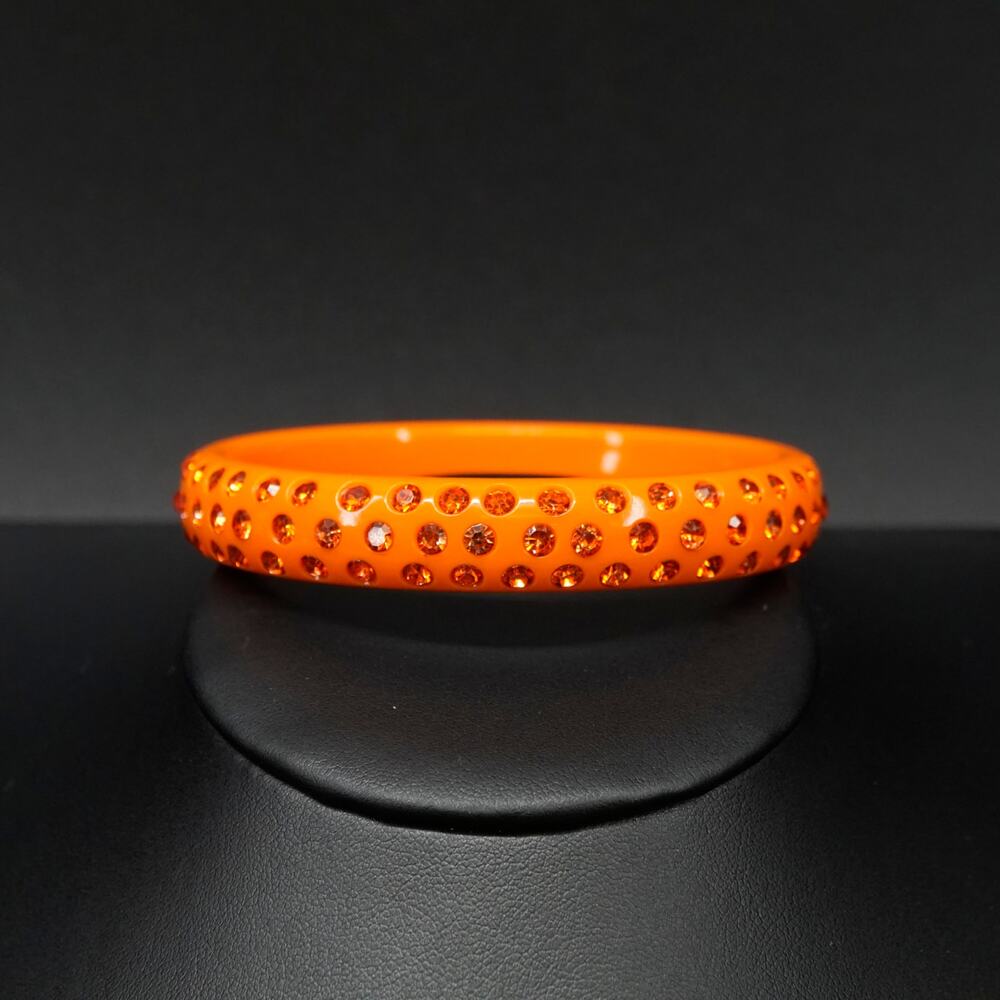 Rhinestone Studded Orange Bangle Bracelet Size 7 Slip On Round Y2K Glam